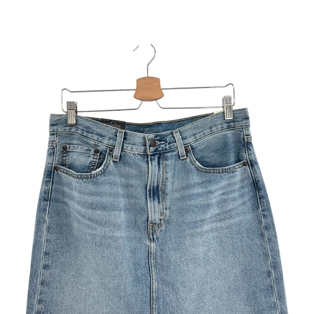 Levi's Ankle Column Skirt Please Hold Medium Wash Denim Slit Womens 31 - Picture 3 of 16